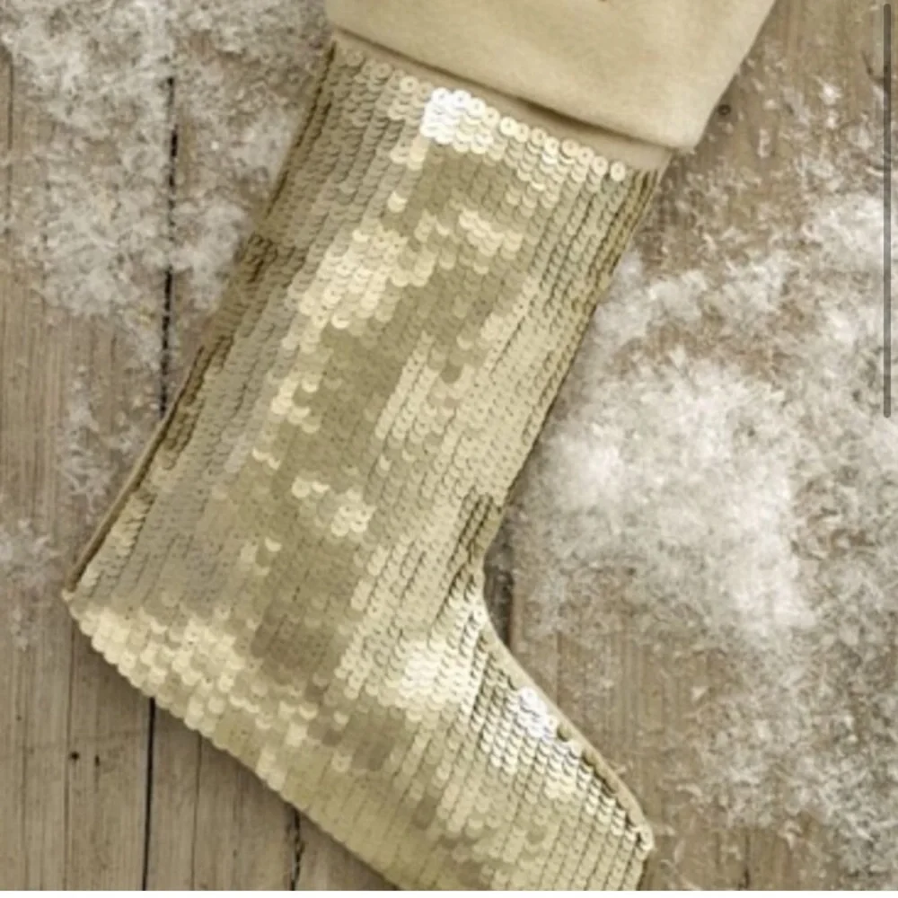 WEST ELM 3 GOLD SEQUIN CHRISTMAS STOCKINGS NWT